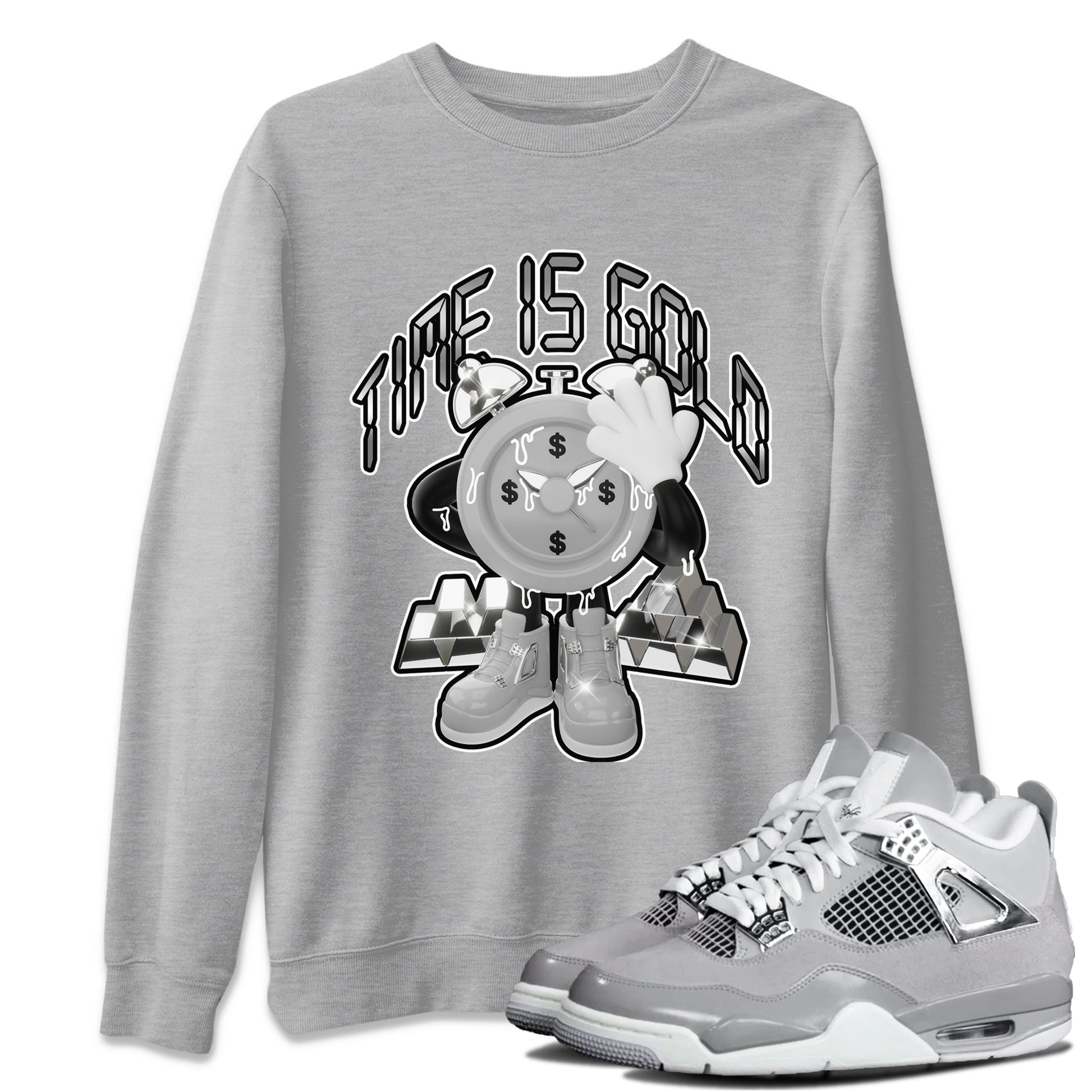 Air Jordan 4 Light Iron Ore shirt to match jordans Time Is Gold sneaker tees AJ4 Frozen Moments SNRT Sneaker Release Tees Unisex Heather Grey 1 T-Shirt