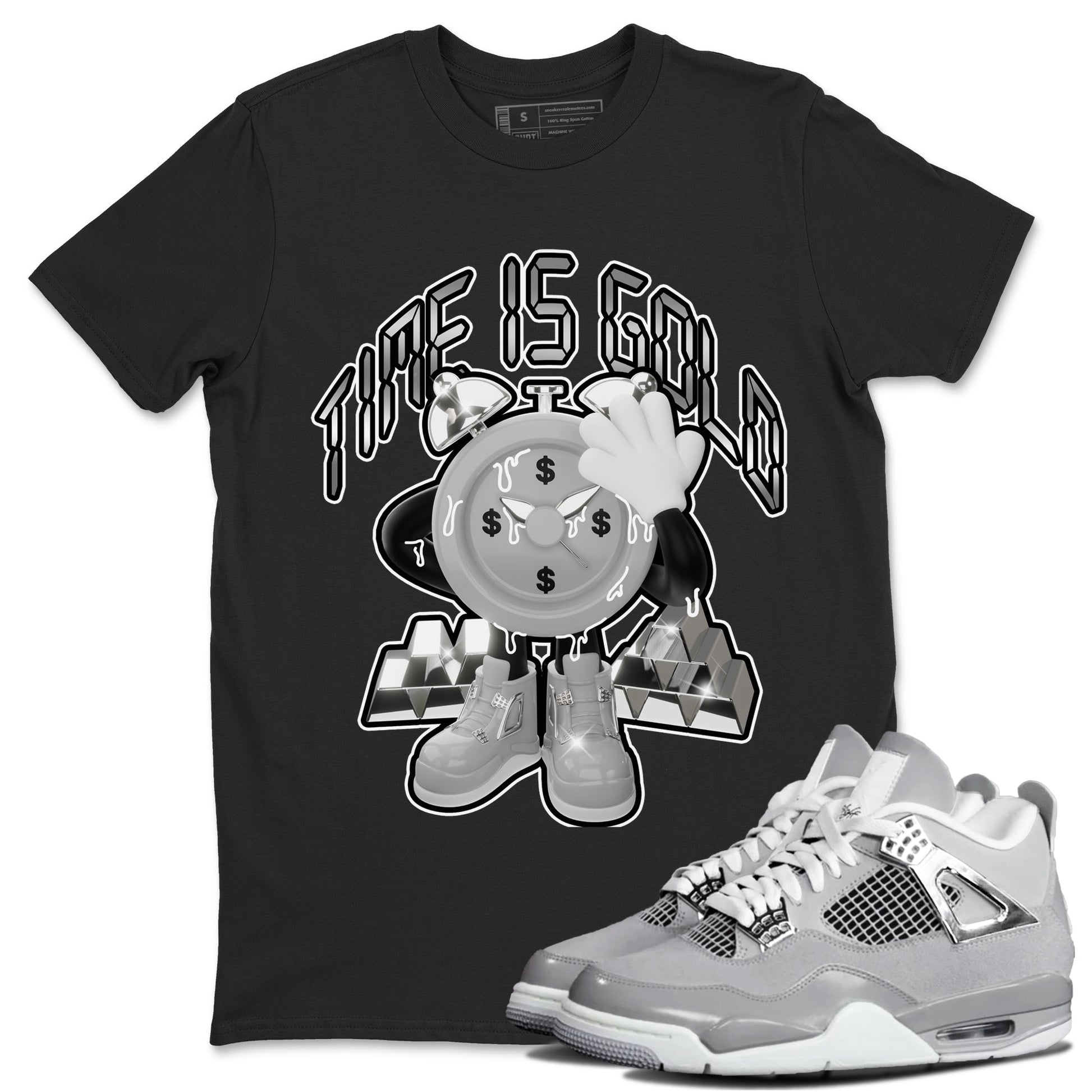 Air Jordan 4 Light Iron Ore shirt to match jordans Time Is Gold sneaker tees AJ4 Frozen Moments SNRT Sneaker Release Tees Unisex Black 1 T-Shirt