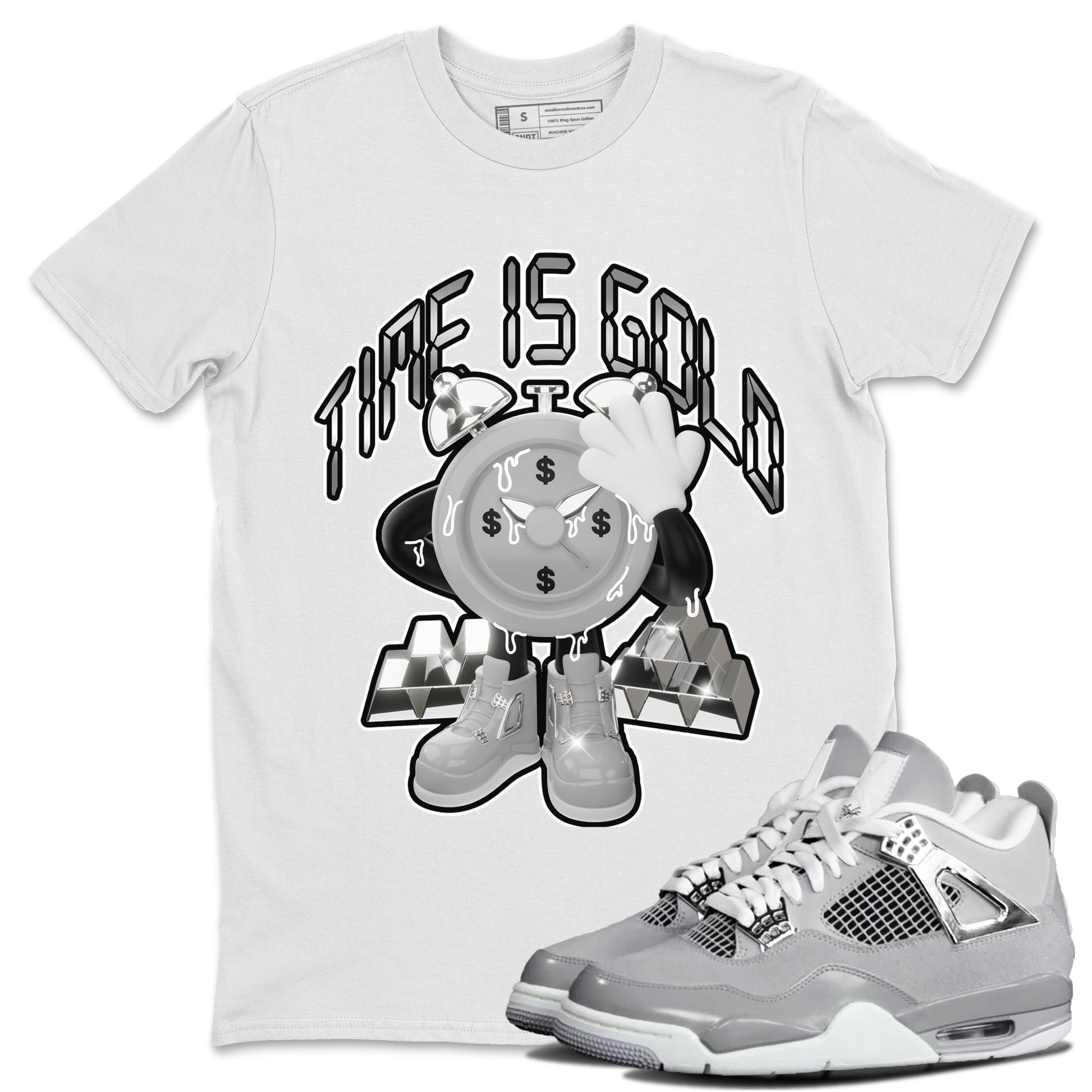Air Jordan 4 Light Iron Ore shirt to match jordans Time Is Gold sneaker tees AJ4 Frozen Moments SNRT Sneaker Release Tees Unisex White 1 T-Shirt