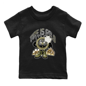 Air Jordan 4 Medium Olive shirt to match jordans Time Is Gold sneaker tees AJ4Medium Olive SNRT Sneaker Release Tees Baby Toddler Black 2 T-Shirt