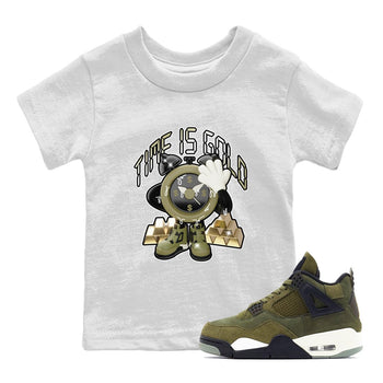 Air Jordan 4 Medium Olive shirt to match jordans Time Is Gold sneaker tees AJ4Medium Olive SNRT Sneaker Release Tees Baby Toddler White 1 T-Shirt