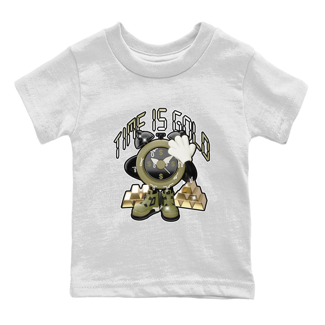 Air Jordan 4 Medium Olive shirt to match jordans Time Is Gold sneaker tees AJ4Medium Olive SNRT Sneaker Release Tees Baby Toddler White 2 T-Shirt
