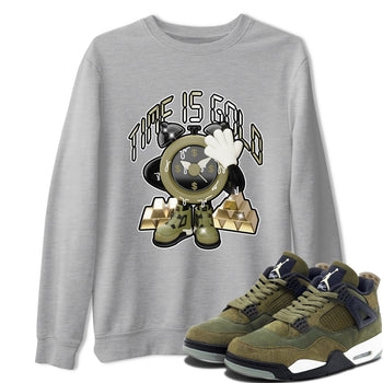 Air Jordan 4 Medium Olive shirt to match jordans Time Is Gold sneaker tees AJ4Medium Olive SNRT Sneaker Release Tees Unisex Heather Grey 1 T-Shirt