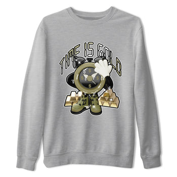 Air Jordan 4 Medium Olive shirt to match jordans Time Is Gold sneaker tees AJ4Medium Olive SNRT Sneaker Release Tees Unisex Heather Grey 2 T-Shirt