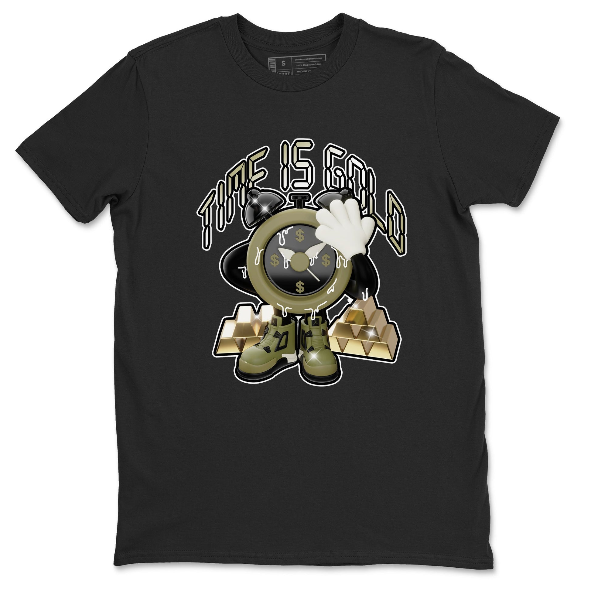 Air Jordan 4 Medium Olive shirt to match jordans Time Is Gold sneaker tees AJ4Medium Olive SNRT Sneaker Release Tees Unisex Black 2 T-Shirt