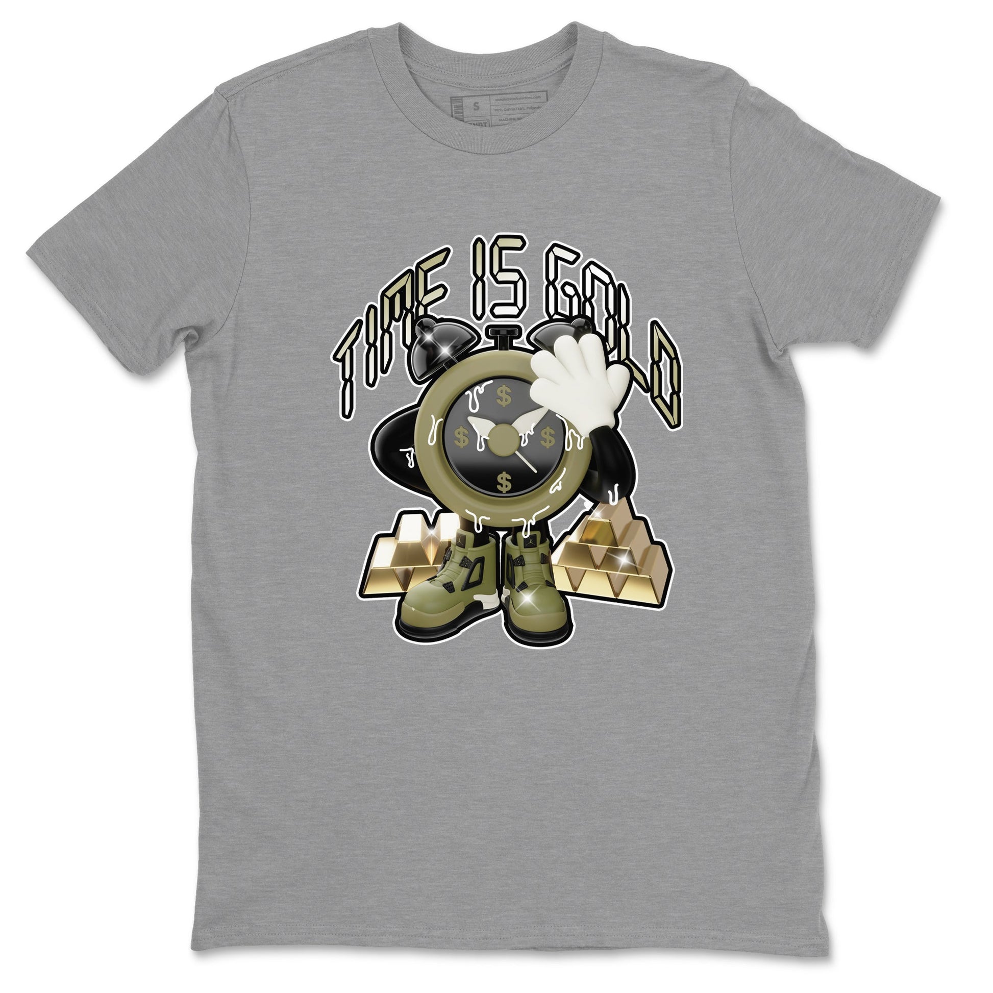 Air Jordan 4 Medium Olive shirt to match jordans Time Is Gold sneaker tees AJ4Medium Olive SNRT Sneaker Release Tees Unisex Heather Grey 2 T-Shirt