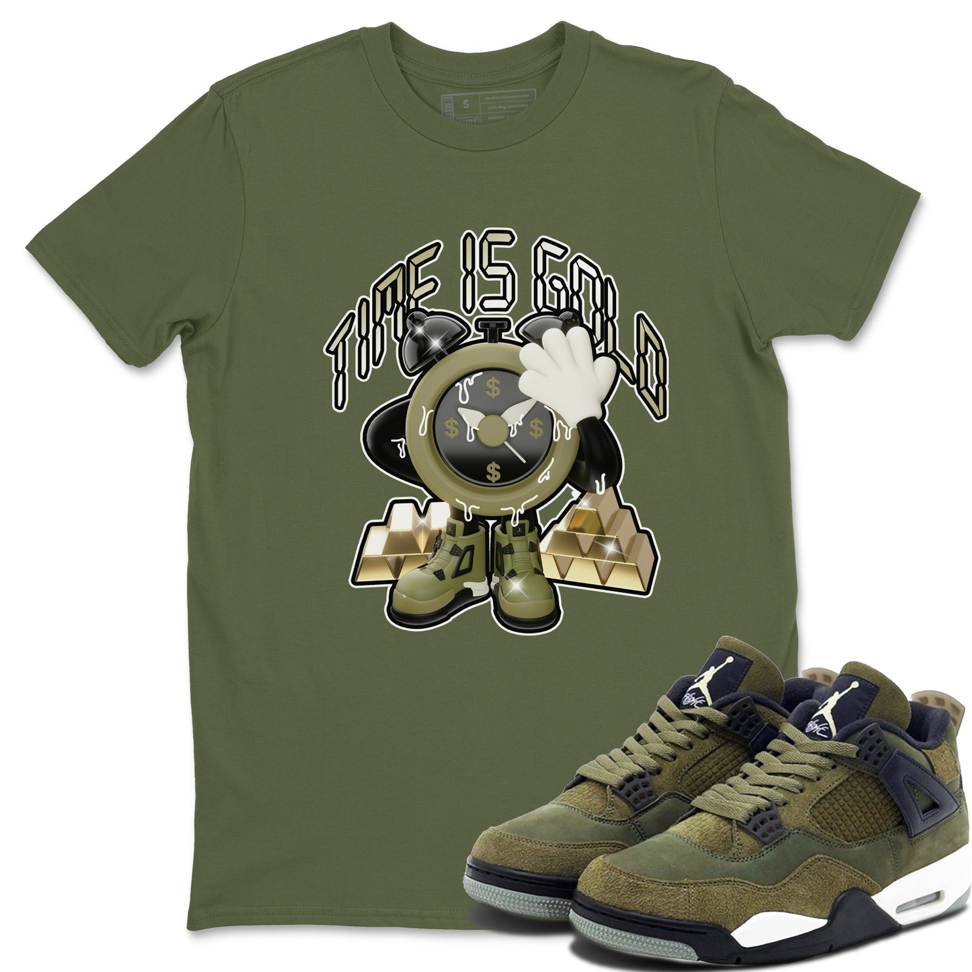 Air Jordan 4 Medium Olive shirt to match jordans Time Is Gold sneaker tees AJ4Medium Olive SNRT Sneaker Release Tees Unisex Military Green 1 T-Shirt