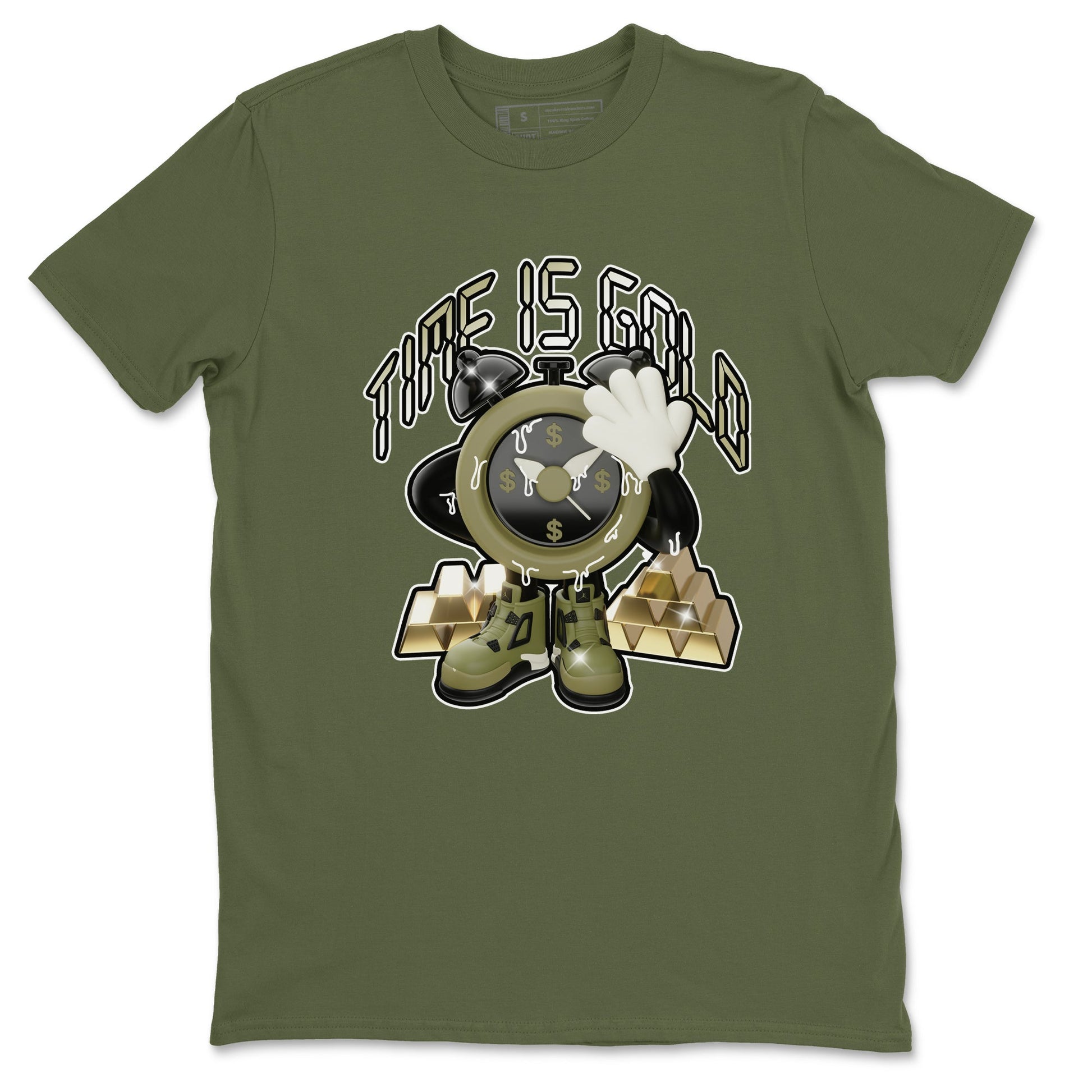 Air Jordan 4 Medium Olive shirt to match jordans Time Is Gold sneaker tees AJ4Medium Olive SNRT Sneaker Release Tees Unisex Military Green 2 T-Shirt