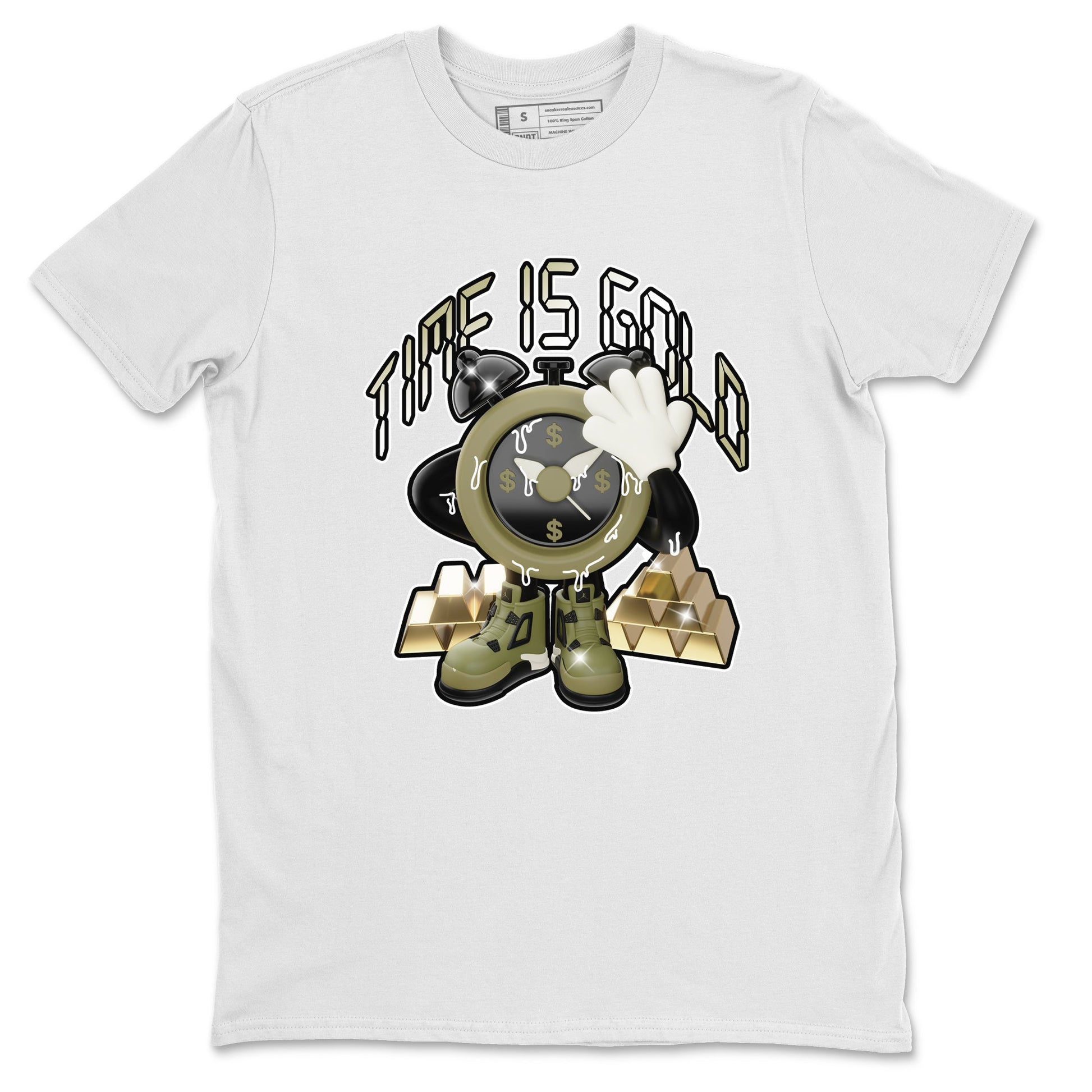 Air Jordan 4 Medium Olive shirt to match jordans Time Is Gold sneaker tees AJ4Medium Olive SNRT Sneaker Release Tees Unisex White 2 T-Shirt