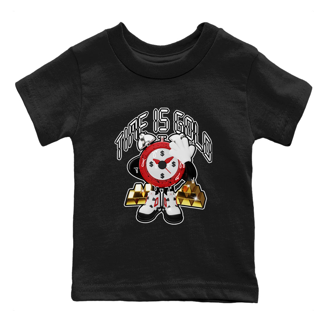 Air Jordan 4 Red Cement shirt to match jordans Time Is Gold sneaker tees AJ4 Red Cement SNRT Sneaker Release Tees Baby Toddler Black 2 T-Shirt