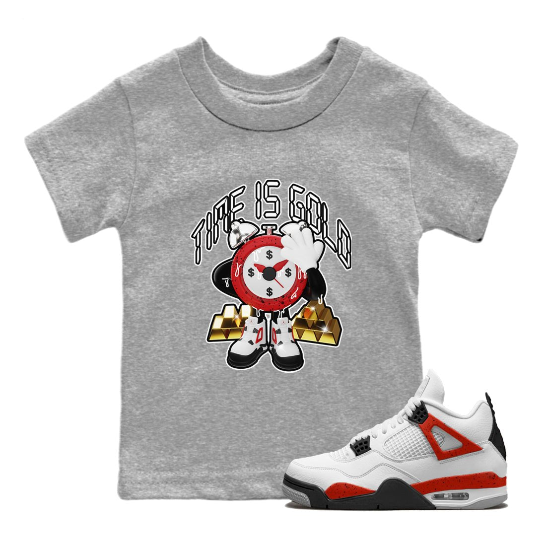 Air Jordan 4 Red Cement shirt to match jordans Time Is Gold sneaker tees AJ4 Red Cement SNRT Sneaker Release Tees Baby Toddler Heather Grey 1 T-Shirt
