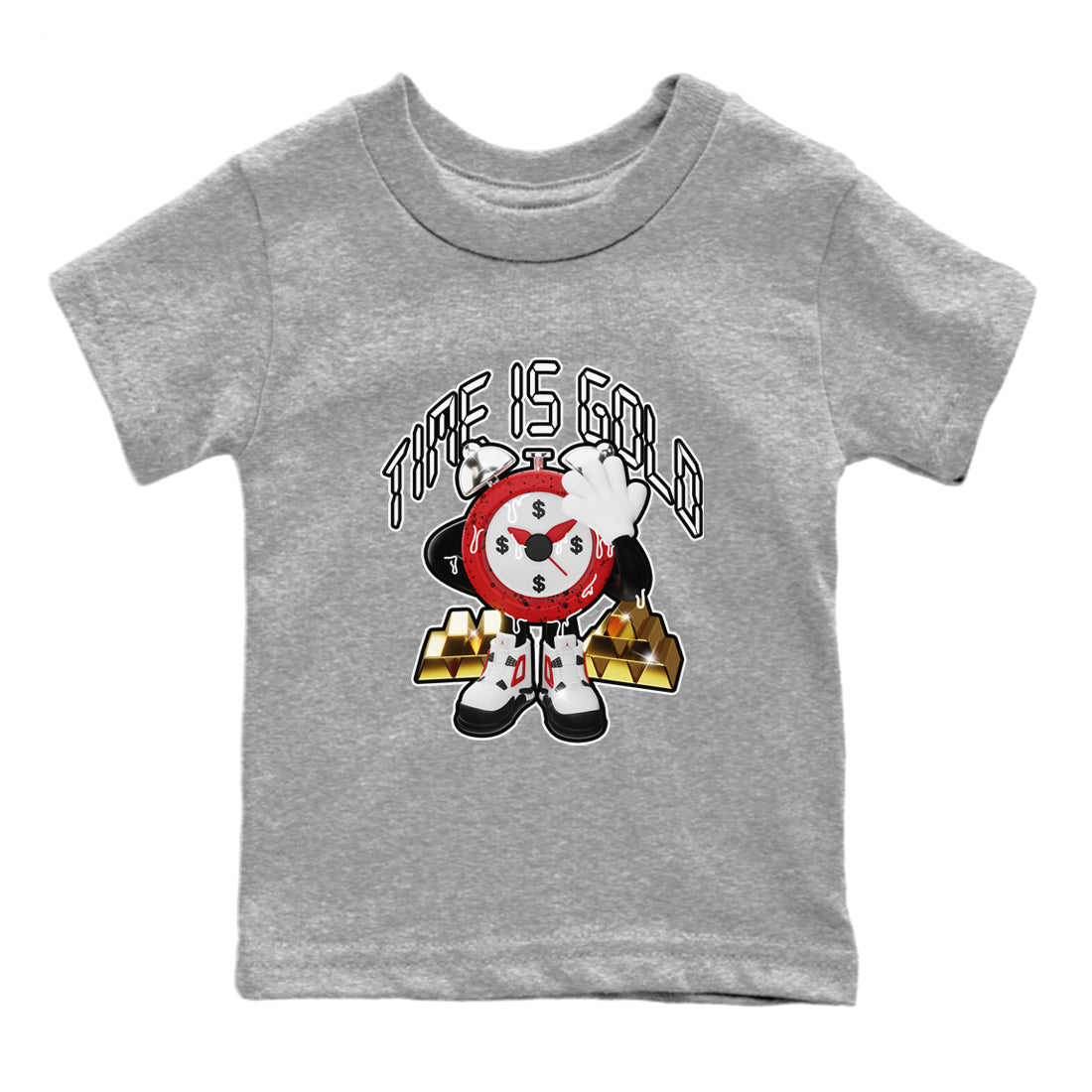 Air Jordan 4 Red Cement shirt to match jordans Time Is Gold sneaker tees AJ4 Red Cement SNRT Sneaker Release Tees Baby Toddler Heather Grey 2 T-Shirt