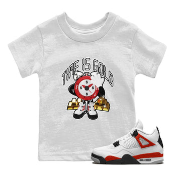 Air Jordan 4 Red Cement shirt to match jordans Time Is Gold sneaker tees AJ4 Red Cement SNRT Sneaker Release Tees Baby Toddler White 1 T-Shirt