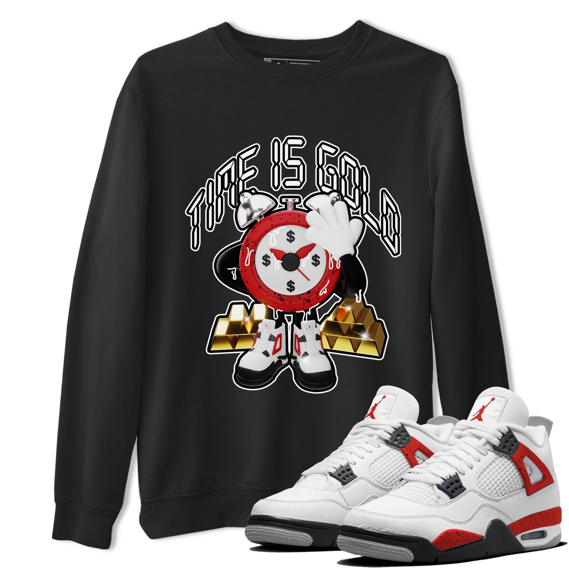 Air Jordan 4 Red Cement shirt to match jordans Time Is Gold sneaker tees AJ4 Red Cement SNRT Sneaker Release Tees Unisex Black 1 T-Shirt