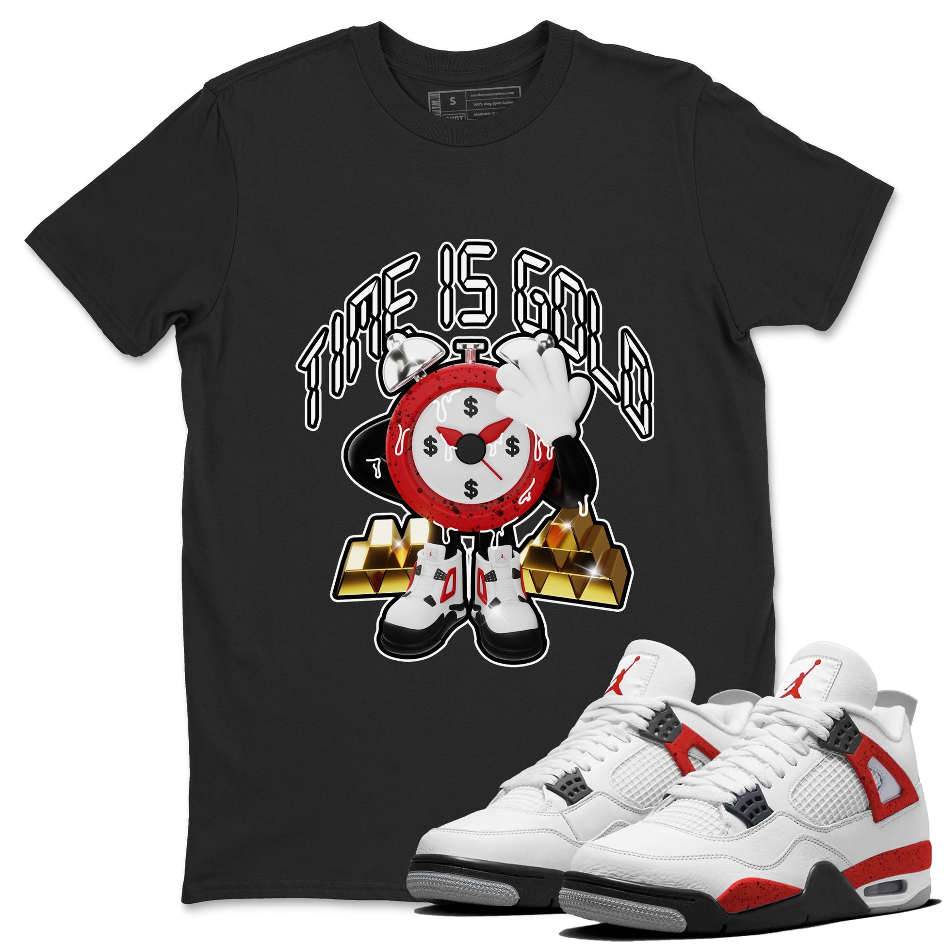 Air Jordan 4 Red Cement shirt to match jordans Time Is Gold sneaker tees AJ4 Red Cement SNRT Sneaker Release Tees Unisex Black 1 T-Shirt