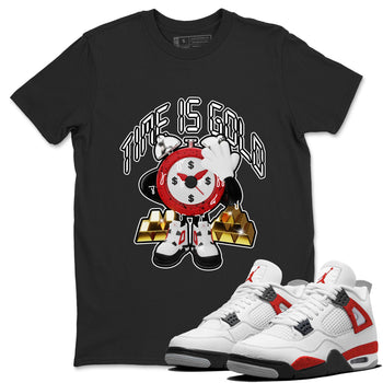 Air Jordan 4 Red Cement shirt to match jordans Time Is Gold sneaker tees AJ4 Red Cement SNRT Sneaker Release Tees Unisex Black 1 T-Shirt