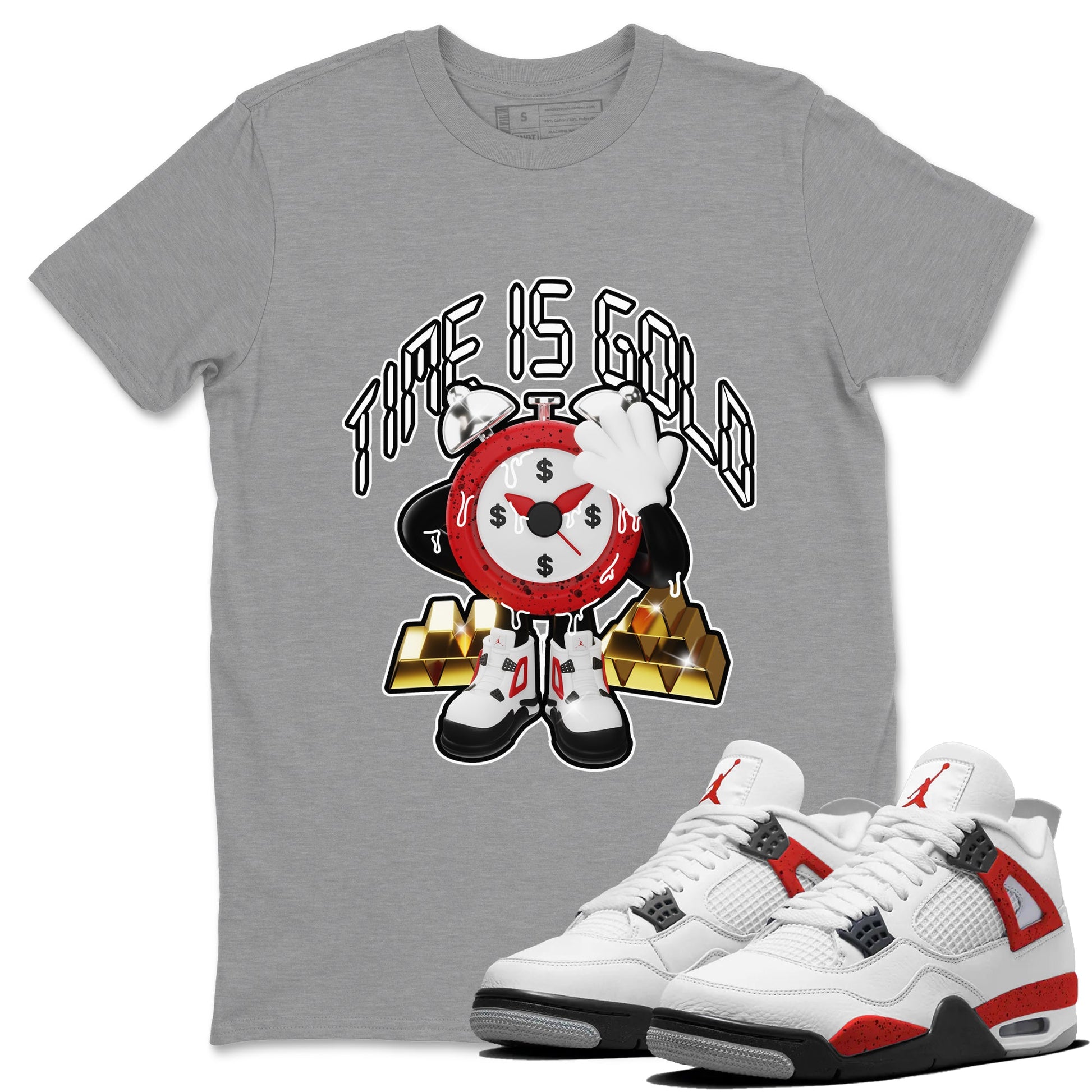 Air Jordan 4 Red Cement shirt to match jordans Time Is Gold sneaker tees AJ4 Red Cement SNRT Sneaker Release Tees Unisex Heather Grey 1 T-Shirt