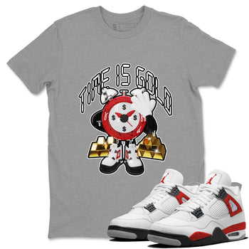 Air Jordan 4 Red Cement shirt to match jordans Time Is Gold sneaker tees AJ4 Red Cement SNRT Sneaker Release Tees Unisex Heather Grey 1 T-Shirt