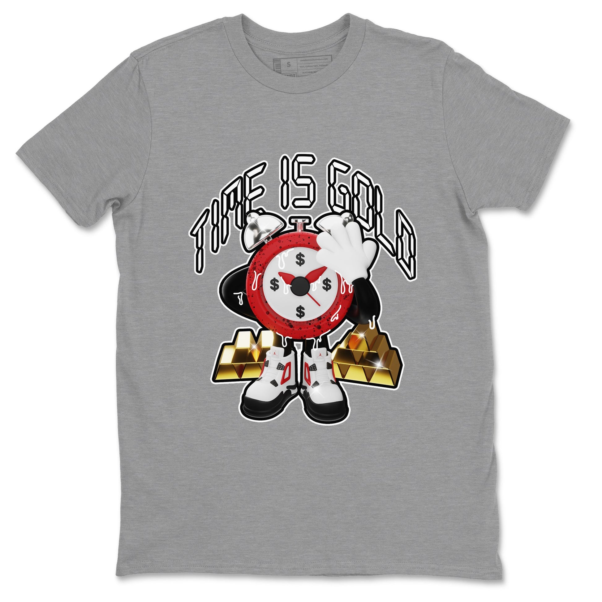 Air Jordan 4 Red Cement shirt to match jordans Time Is Gold sneaker tees AJ4 Red Cement SNRT Sneaker Release Tees Unisex Heather Grey 2 T-Shirt