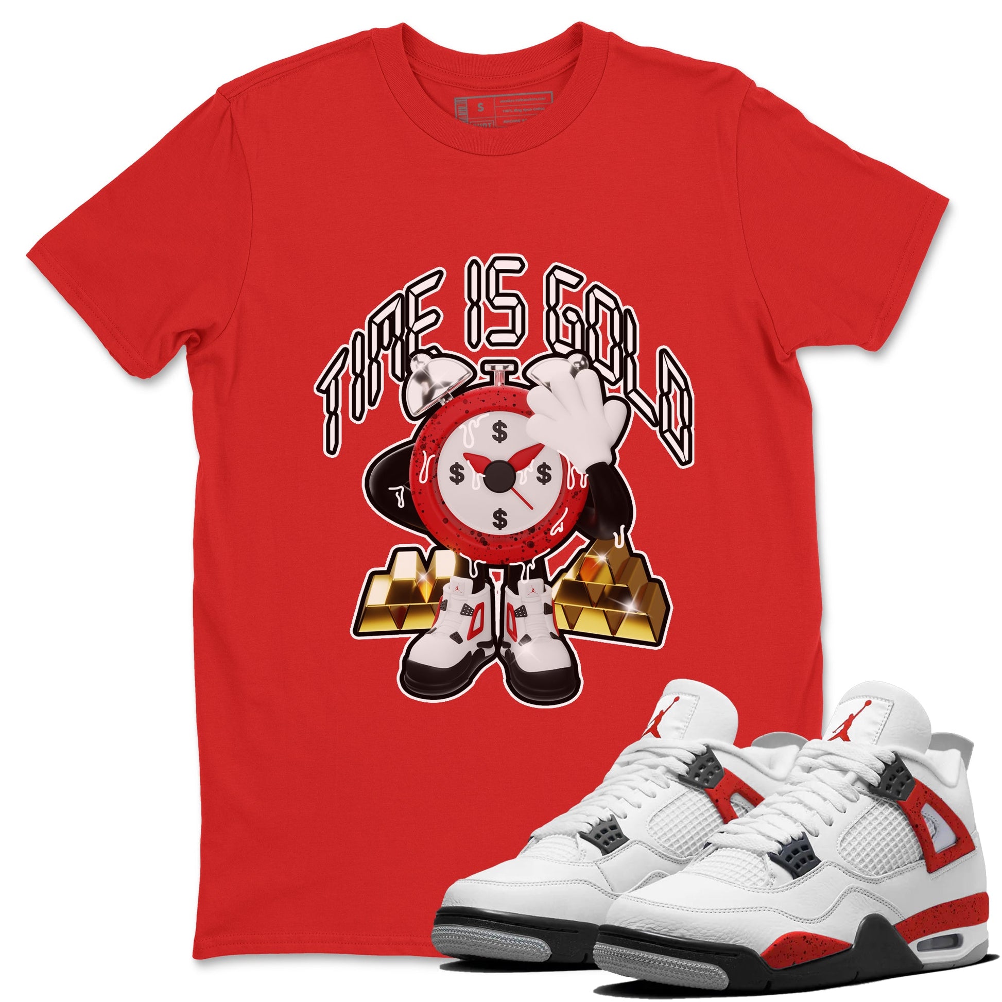 Air Jordan 4 Red Cement shirt to match jordans Time Is Gold sneaker tees AJ4 Red Cement SNRT Sneaker Release Tees Unisex Red 1 T-Shirt