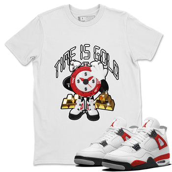 Air Jordan 4 Red Cement shirt to match jordans Time Is Gold sneaker tees AJ4 Red Cement SNRT Sneaker Release Tees Unisex White 1 T-Shirt