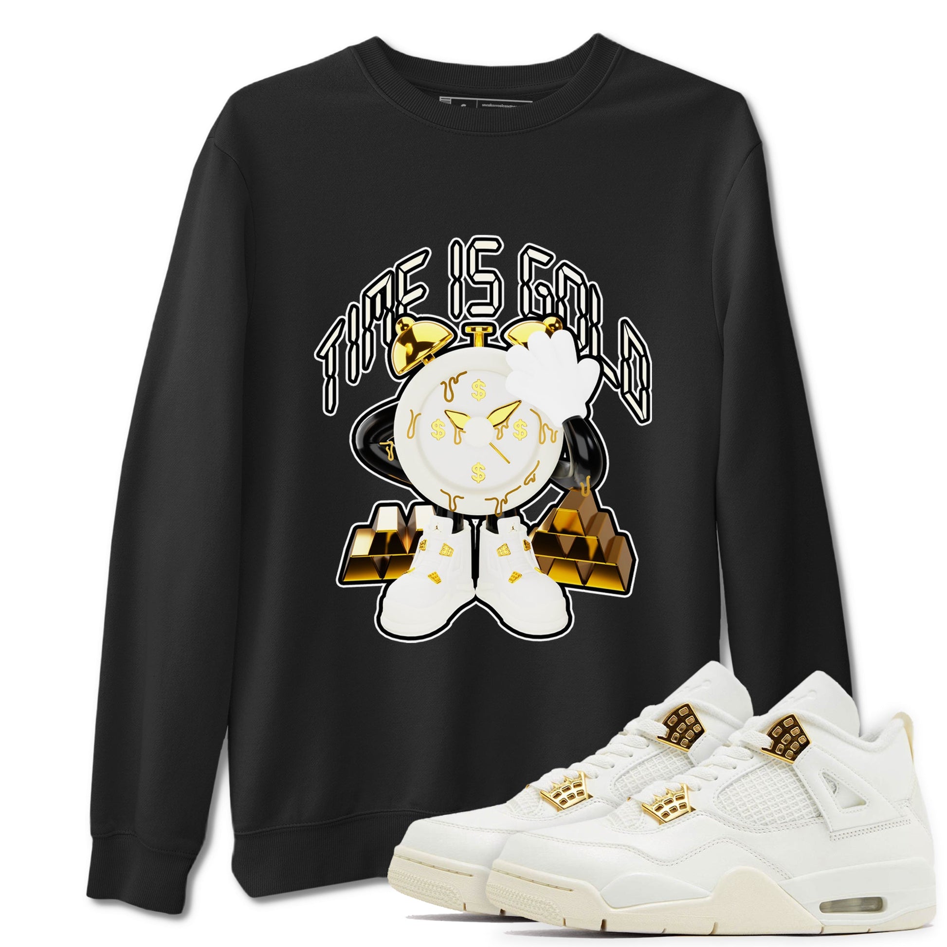 4s Sail shirt to match jordans Time Is Gold sneaker tees Air Jordan 4 Sail SNRT Sneaker Release Tees unisex cotton Black 1 crew neck shirt