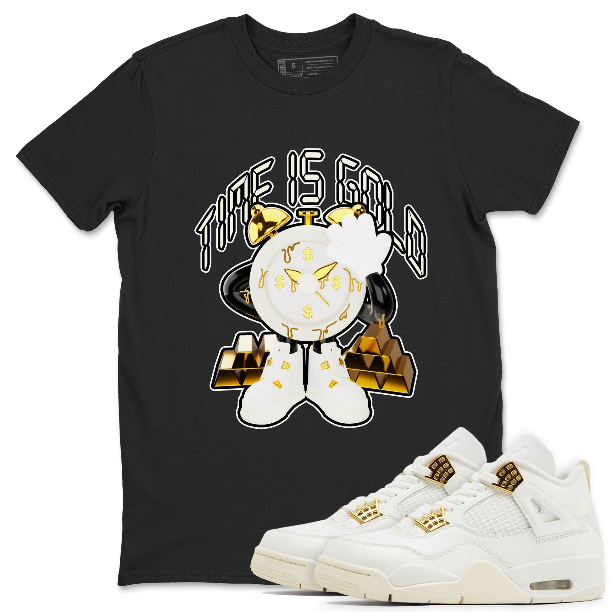 4s Sail shirt to match jordans Time Is Gold sneaker tees Air Jordan 4 Sail SNRT Sneaker Release Tees unisex cotton Black 1 crew neck shirt