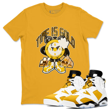 6s Yellow Ochre shirt to match jordans Time Is Gold sneaker tees Air Jordan 6 Yellow Ochre SNRT Sneaker Release Tees Unisex Gold 1 T-Shirt