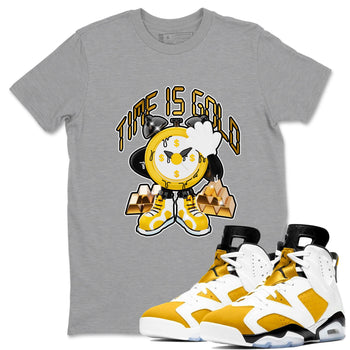6s Yellow Ochre shirt to match jordans Time Is Gold sneaker tees Air Jordan 6 Yellow Ochre SNRT Sneaker Release Tees Unisex Heather Grey 1 T-Shirt