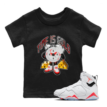 Air Jordan 7 White Infrared shirt to match jordans Time Is Gold sneaker tees AJ7 White Infrared SNRT Sneaker Release Tees Baby Toddler Black 1 T-Shirt