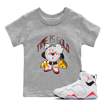 Air Jordan 7 White Infrared shirt to match jordans Time Is Gold sneaker tees AJ7 White Infrared SNRT Sneaker Release Tees Baby Toddler Heather Grey 1 T-Shirt