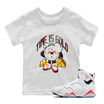 Air Jordan 7 White Infrared shirt to match jordans Time Is Gold sneaker tees AJ7 White Infrared SNRT Sneaker Release Tees Baby Toddler White 1 T-Shirt