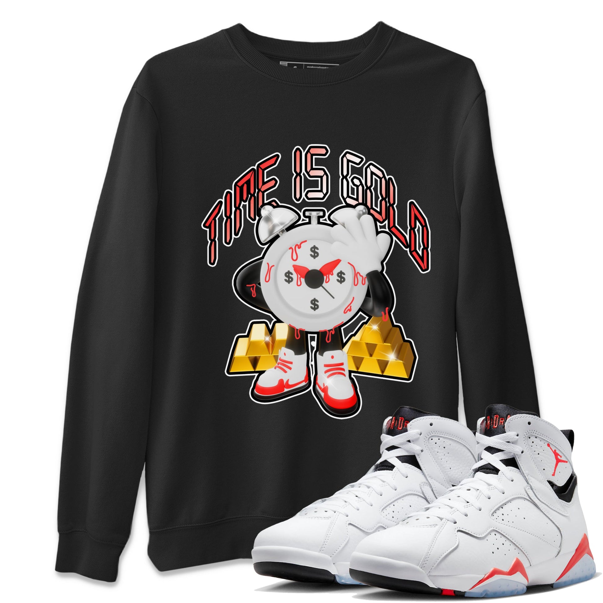 Air Jordan 7 White Infrared shirt to match jordans Time Is Gold sneaker tees AJ7 White Infrared SNRT Sneaker Release Tees Unisex Black 1 T-Shirt