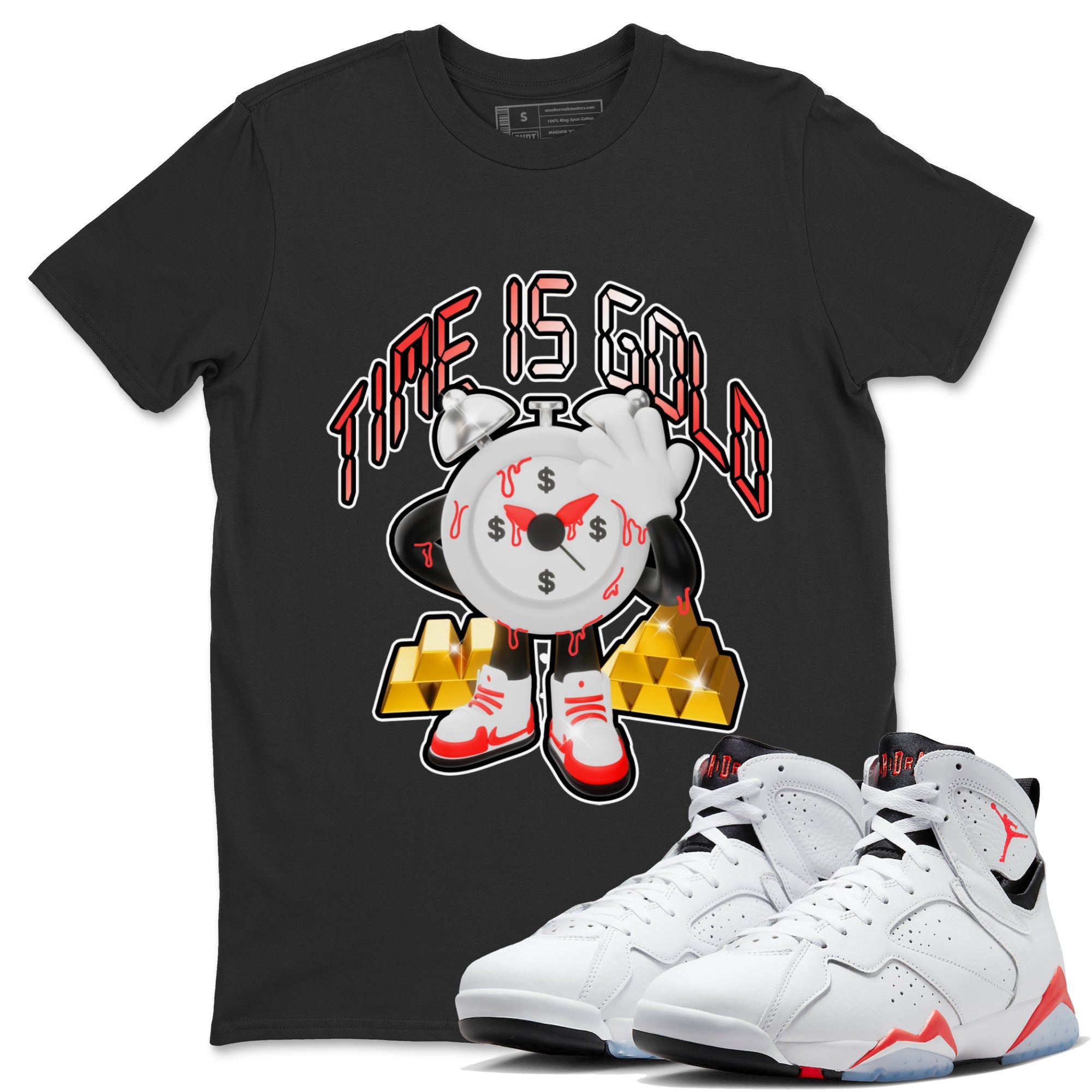 Air Jordan 7 White Infrared shirt to match jordans Time Is Gold sneaker tees AJ7 White Infrared SNRT Sneaker Release Tees Unisex Black 1 T-Shirt