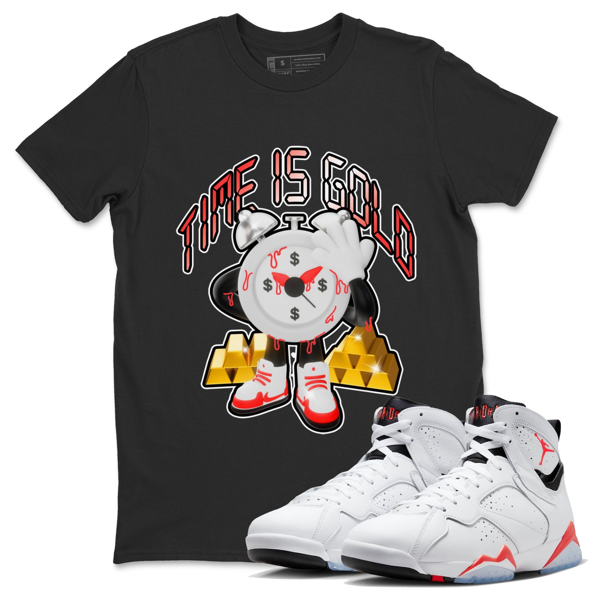 Air Jordan 7 White Infrared shirt to match jordans Time Is Gold sneaker tees AJ7 White Infrared SNRT Sneaker Release Tees Unisex Black 1 T-Shirt