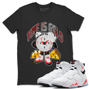 Air Jordan 7 White Infrared shirt to match jordans Time Is Gold sneaker tees AJ7 White Infrared SNRT Sneaker Release Tees Unisex Black 1 T-Shirt