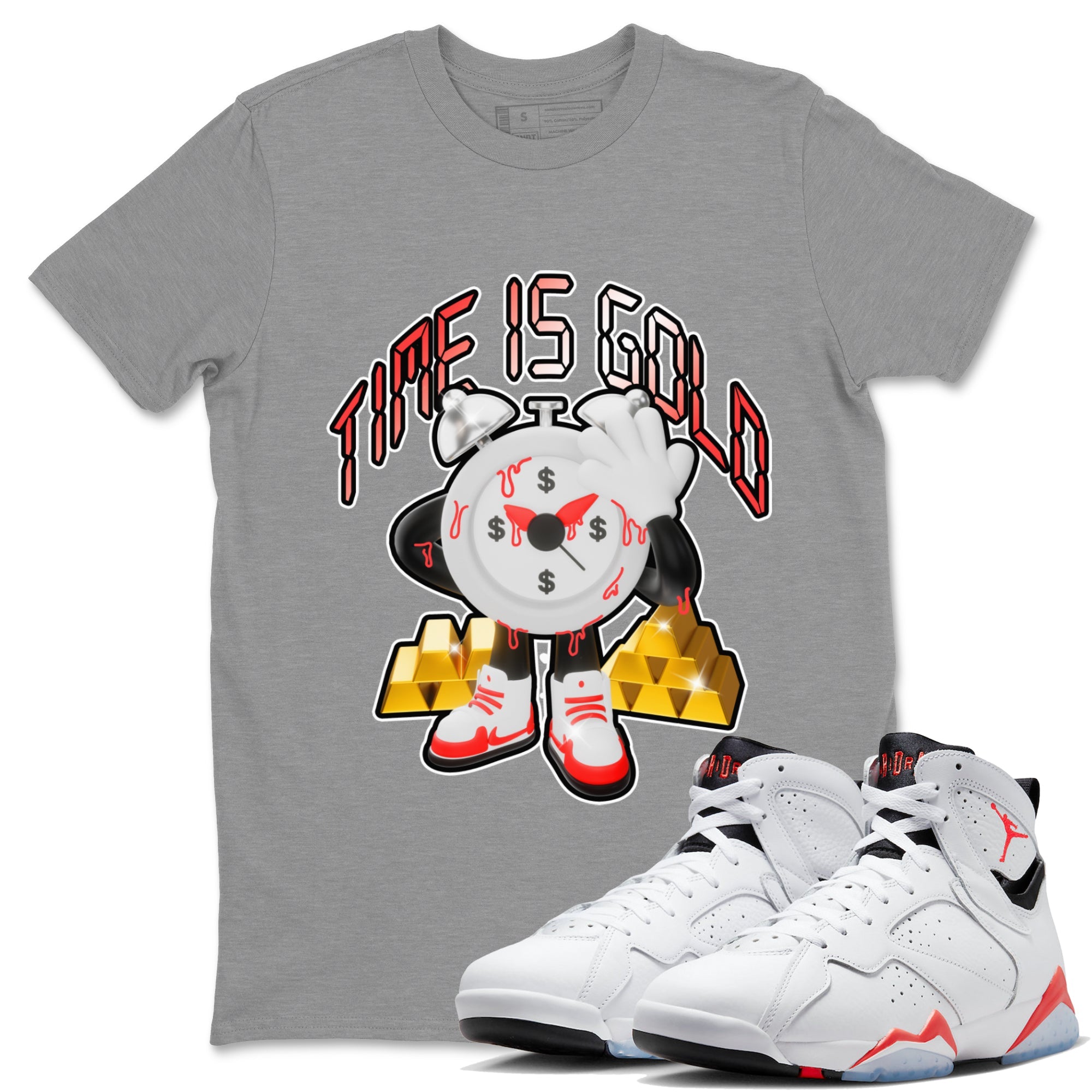 Air Jordan 7 White Infrared shirt to match jordans Time Is Gold sneaker tees AJ7 White Infrared SNRT Sneaker Release Tees Unisex Heather Grey 1 T-Shirt