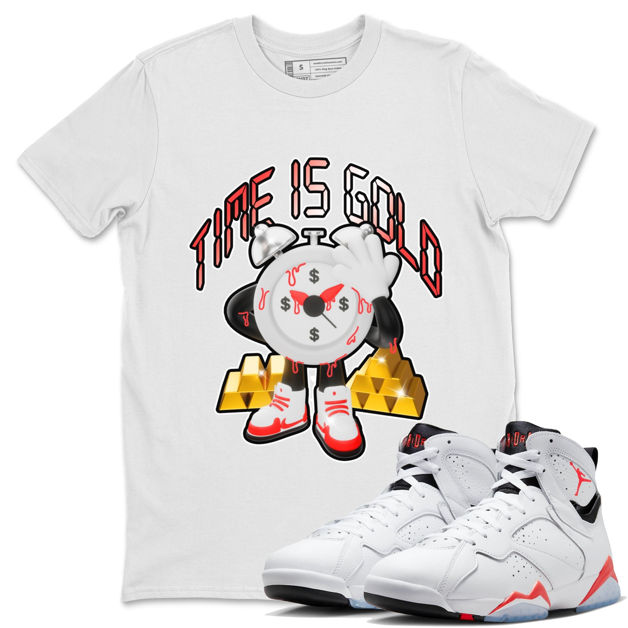 Air Jordan 7 White Infrared shirt to match jordans Time Is Gold sneaker tees AJ7 White Infrared SNRT Sneaker Release Tees Unisex White 1 T-Shirt