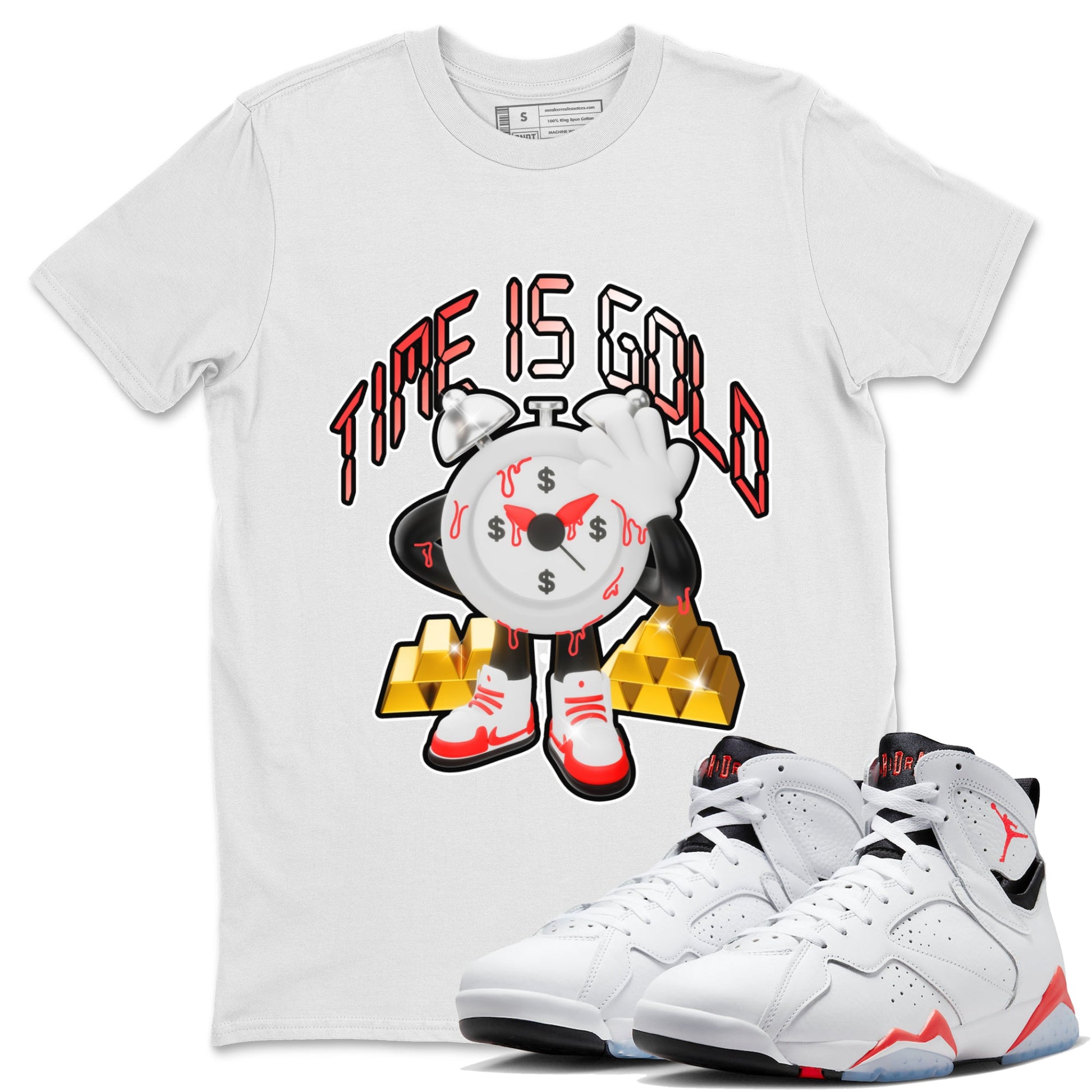 Air Jordan 7 White Infrared shirt to match jordans Time Is Gold sneaker tees AJ7 White Infrared SNRT Sneaker Release Tees Unisex White 1 T-Shirt