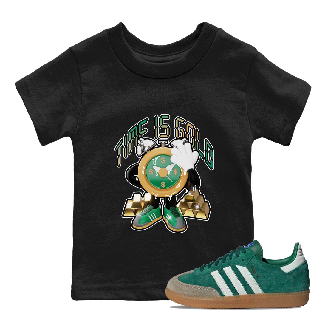 Samba Collegiate Green Gum shirt to match jordans Time Is Gold sneaker tees Adidas Green Gum SNRT Sneaker Release Tees Baby Toddler Black 1 T-Shirt