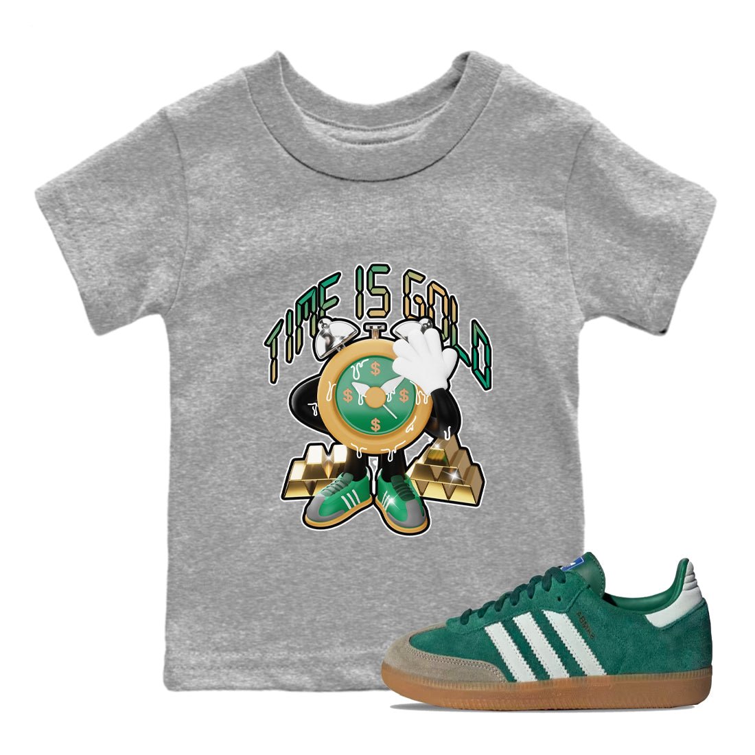 Samba Collegiate Green Gum shirt to match jordans Time Is Gold sneaker tees Adidas Green Gum SNRT Sneaker Release Tees Baby Toddler Heather Grey 1 T-Shirt