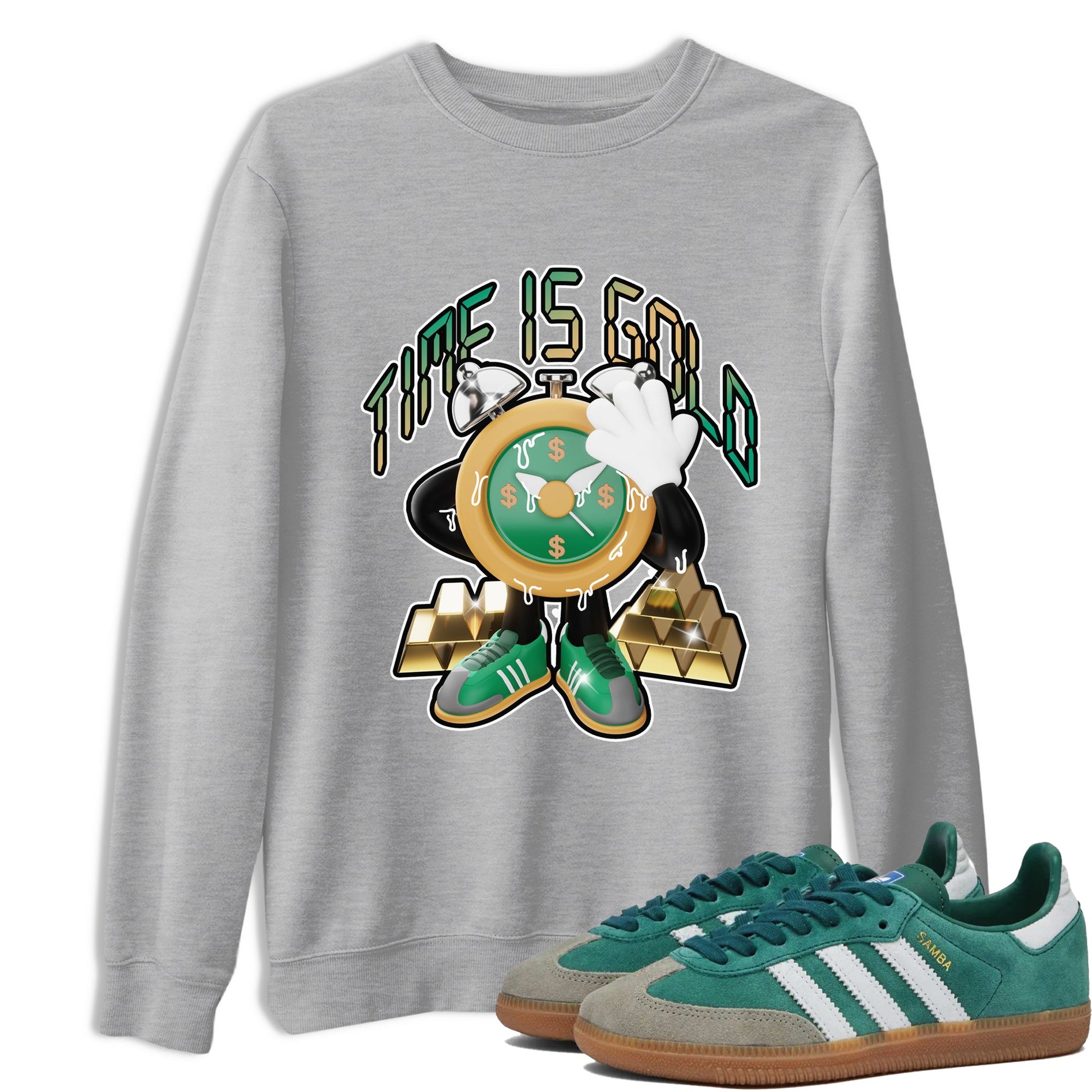 Samba Collegiate Green Gum shirt to match jordans Time Is Gold sneaker tees Adidas Green Gum SNRT Sneaker Release Tees Unisex Heather Grey 1 T-Shirt