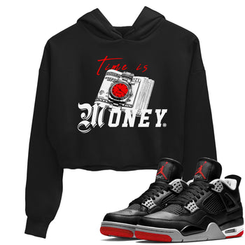 Time Is Money sneaker match tees to Air Jordan 4 Bred Reimagined street fashion brand for shirts to match Jordans SNRT Sneaker Tees Air Jordan 4 Bred Reimagined unisex t-shirt Black 1 crop shirt