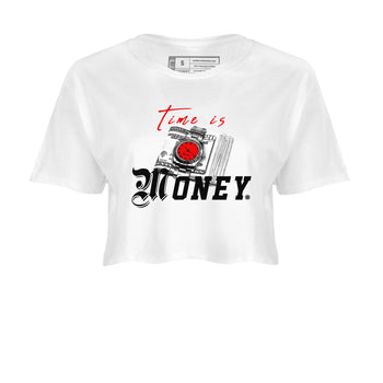 Time Is Money sneaker match tees to Air Jordan 4 Bred Reimagined street fashion brand for shirts to match Jordans SNRT Sneaker Tees Air Jordan 4 Bred Reimagined unisex t-shirt White 2 crop shirt