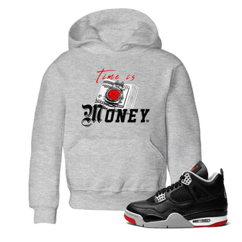 Time Is Money sneaker match tees to Air Jordan 4 Bred Reimagined street fashion brand for shirts to match Jordans SNRT Sneaker Tees Air Jordan 4 Bred Reimagined unisex t-shirt Heather Grey 1 youth shirt