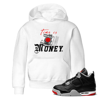 Time Is Money sneaker match tees to Air Jordan 4 Bred Reimagined street fashion brand for shirts to match Jordans SNRT Sneaker Tees Air Jordan 4 Bred Reimagined unisex t-shirt White 1 youth shirt