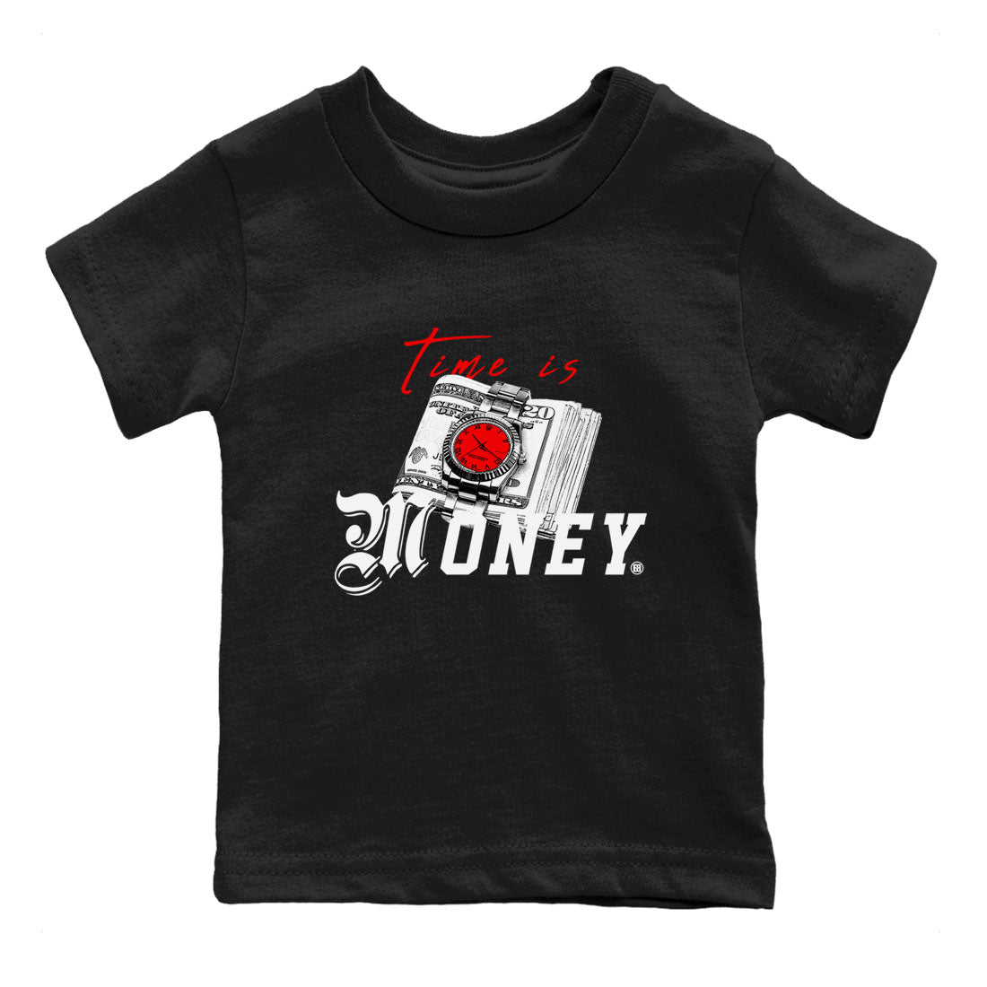 Time Is Money sneaker match tees to Air Jordan 4 Bred Reimagined street fashion brand for shirts to match Jordans SNRT Sneaker Tees Air Jordan 4 Bred Reimagined unisex t-shirt Black 2 youth shirt