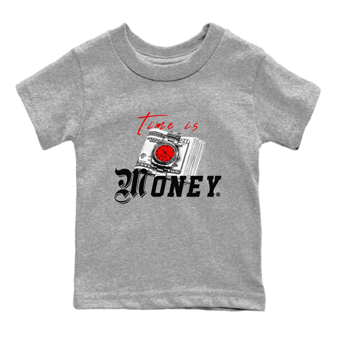 Time Is Money sneaker match tees to Air Jordan 4 Bred Reimagined street fashion brand for shirts to match Jordans SNRT Sneaker Tees Air Jordan 4 Bred Reimagined unisex t-shirt Heather Grey 2 youth shirt