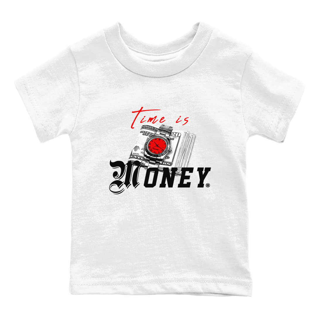 Time Is Money sneaker match tees to Air Jordan 4 Bred Reimagined street fashion brand for shirts to match Jordans SNRT Sneaker Tees Air Jordan 4 Bred Reimagined unisex t-shirt White 2 youth shirt