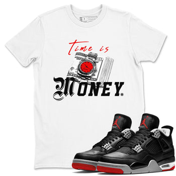 Time Is Money sneaker match tees to Air Jordan 4 Bred Reimagined street fashion brand for shirts to match Jordans SNRT Sneaker Tees Air Jordan 4 Bred Reimagined unisex t-shirt White 1 unisex shirt